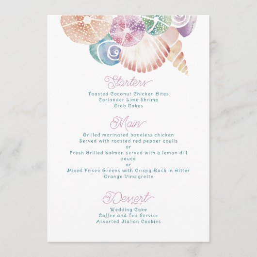 Marine Waterverf SeaShells in blauw, Paarse Sinaas Menu (Voorkant)