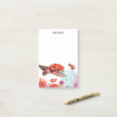 Marine Waterverf Zee Turtle Gepersonaliseerde naam Post-it® Notes (Op bureau)