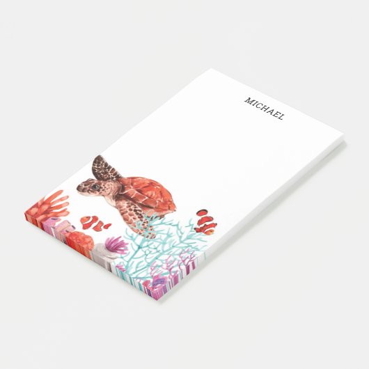 Marine Waterverf Zee Turtle Gepersonaliseerde naam Post-it® Notes (Schuin)