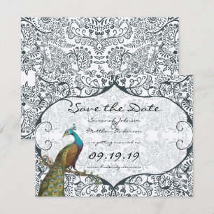 Marine Whimsical Pauw Liefdesvogel Bewaar de Datum Save The Date
