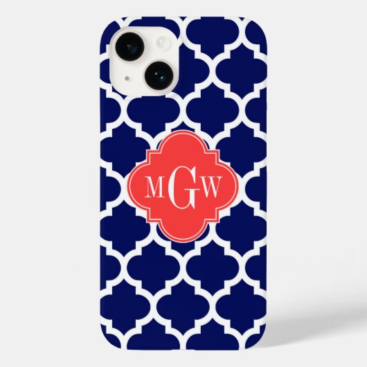 Marine Wht Marokkaans #5 Koraal Rood 3 Initiaal Mo Case-Mate iPhone Case (Achterkant)