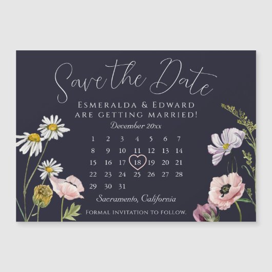 Marine Wild Flower Trouwkalender Save The Date (Voorkant)
