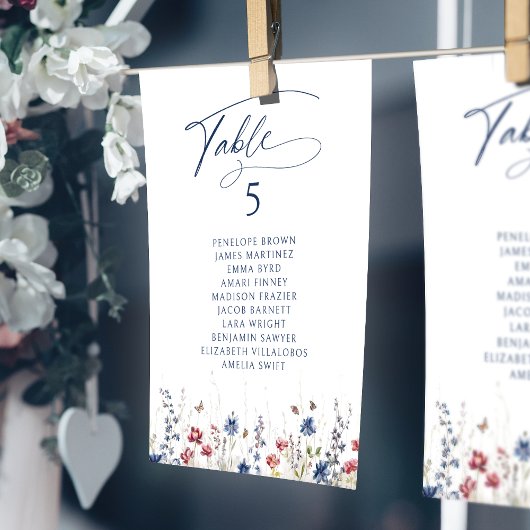 Marine wilde bloem rustieke tafel nummer zitplaats kaart