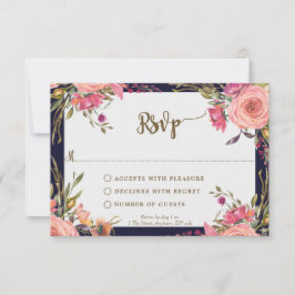 Marine wilde bloemen bruiloft bruidsfeestje antwoo RSVP kaartje