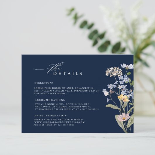 Marine wildflower bruiloft tempel bruiloft Details Informatiekaartje (Staand voorkant)