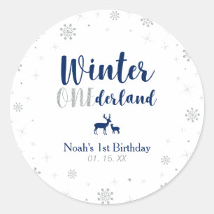 Marine Winter Onderland 1e verjaardagsfeest cadeau Ronde Sticker