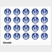 Marine wit anker & blauwe strepen ronde sticker (Vel)