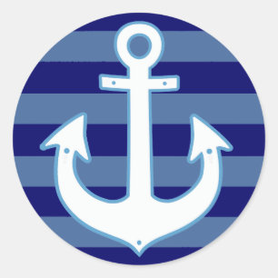 Marine wit anker & blauwe strepen ronde sticker