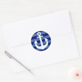 Marine wit anker & blauwe strepen ronde sticker (Envelop)