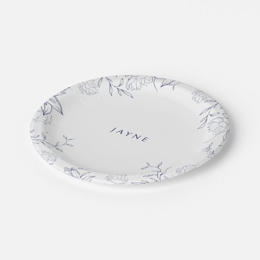 Marine & Wit Botanische Neutrale Douche Papieren Bordje (Gekanteld)