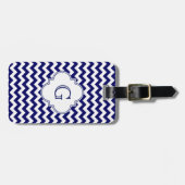 Marine Wit Chevron Wit Quatrefoil Monogram Bagagelabel (Voorkant horizontaal)
