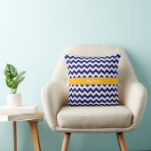 Marine Wit Chevron ZigZag Gulden Monogram Kussen (Stoel)