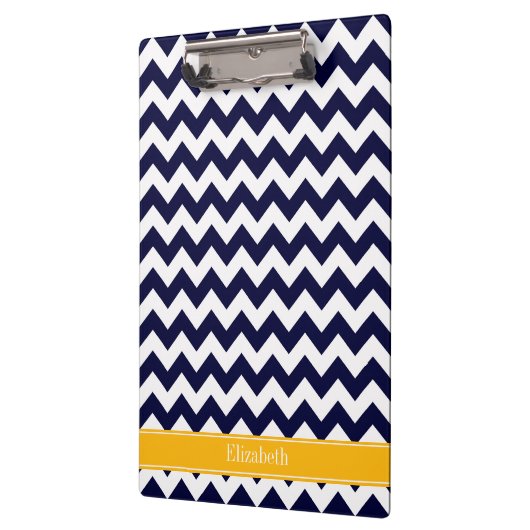 Marine Wit Chevron ZigZag Guldenroede Naam Monogra Klembord (Links)