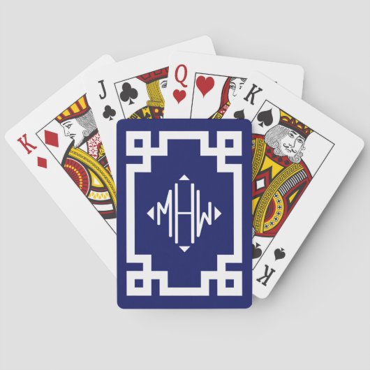 Marine Wit Diamant Monogram Lettertype Griekse Sle Pokerkaarten (Achterkant)