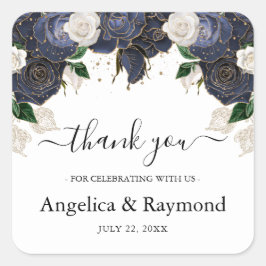 Marine & Wit Elegant Bruiloft Dank u Vierkante Sticker
