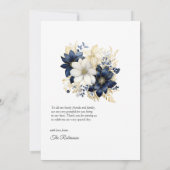 Marine, Wit en Goud Bloemen Bruiloft Bedankkaart (Achterkant)
