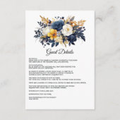 Marine, Wit en Goud Bloemen Bruiloft Gast Details Informatiekaartje (Voorkant)