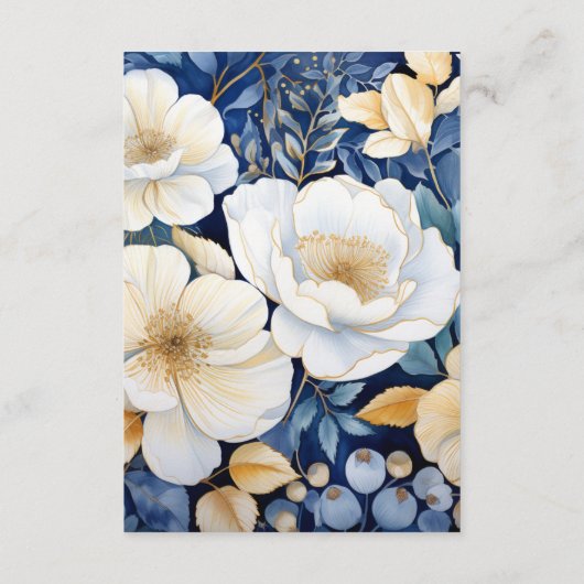 Marine, Wit en Goud Bloemen Bruiloft Gast Details Informatiekaartje (Achterkant)