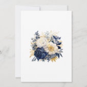 Marine, Wit en Goud Bloemen Bruiloft Kaart (Achterkant)