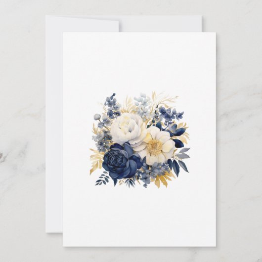 Marine, Wit en Goud Bloemen Bruiloft Kaart (Achterkant)