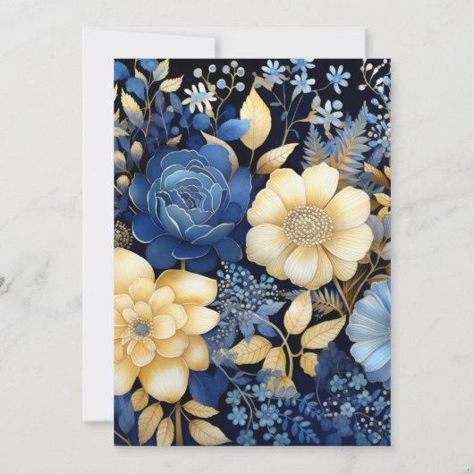 Marine, Wit en Goud Bloemen Bruiloft Kaart (Achterkant)