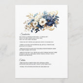 Marine, Wit en Goud Bloemen Bruiloft Menu (Achterkant)