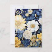 Marine, Wit en Goud Bloemen Bruiloft RSVP Kaartje (Achterkant)