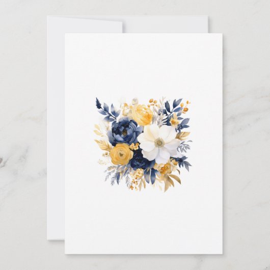 Marine, wit en goud bloemenhuwelijk save the date (Achterkant)