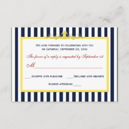 Marine, Wit, Geel, Rode Gestreepte Scroll RSVP Kaa