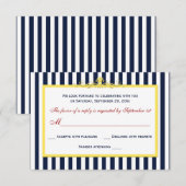Marine, Wit, Geel, Rode Gestreepte Scroll RSVP Kaa Kaartje (Voorkant / Achterkant)