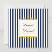 Marine, Wit, Geel, Rode Strepen & Rollen nodigen u Kaart (Voorkant)