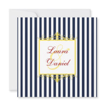 Marine, Wit, Geel, Rode Strepen & Rollen nodigen u