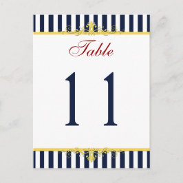 Marine, Wit, Geel, Rood Gestreept Tafelaantal Briefkaart