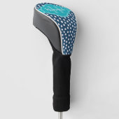 Marine wit gestippeld patroon en teal monogram golfheadcover (Schuin)