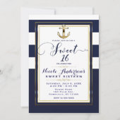 Marine Wit & Goud Anker Nautische SWEET 16 Partij Kaart (Voorkant)