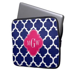 Marine Wit Marokkaans #5 Framboos 3 Initiële Monog Laptop Sleeve