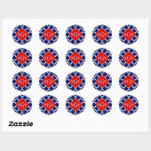 Marine Wit Marokkaans #5 Rood 3 Initiaal Monogram Ronde Sticker (Vel)