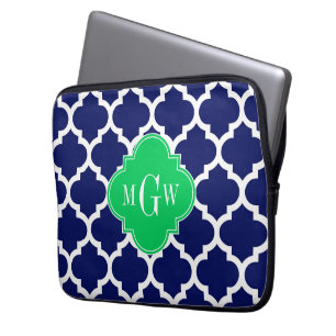 Marine Wit Marokkaans #5 Smaragd 3 Initiaal Monogr Laptop Sleeve