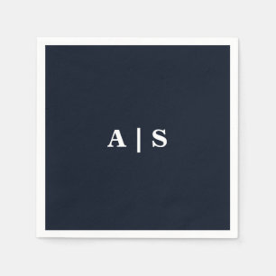 Marine & Wit Monogram Huwelijkscocktail Servet