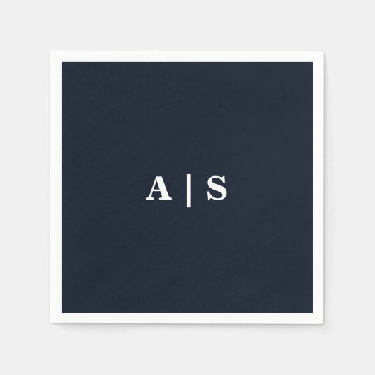 Marine & Wit Monogram Huwelijkscocktail Servet (Voorkant)