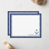 Marine & Wit Nautisch Ankertouw Gepersonaliseerd Notitiekaartje (Voorkant / Achterkant in situ)