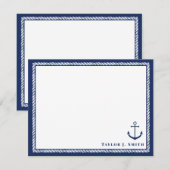 Marine & Wit Nautisch Ankertouw Gepersonaliseerd Notitiekaartje (Voorkant / Achterkant)