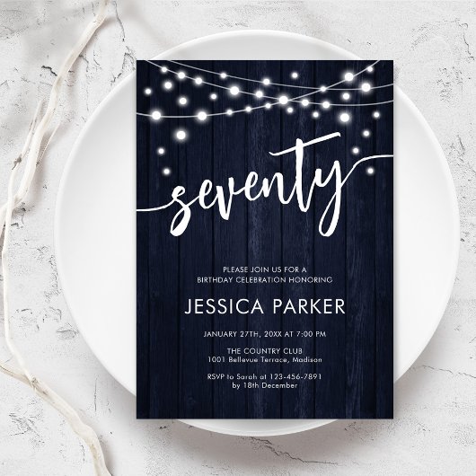 Marine Wit Rustiek Hout 70e Verjaardagsfeest Kaart