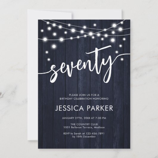 Marine Wit Rustiek Hout 70e Verjaardagsfeest Kaart (Voorkant)