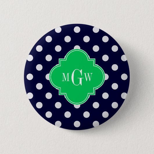 Marine Wit Stip Smaragd Vierblad 3 Monogram Ronde Button 5,7 Cm (Voorkant)