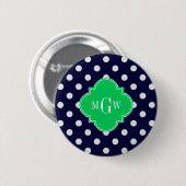 Marine Wit Stip Smaragd Vierblad 3 Monogram Ronde Button 5,7 Cm (Voorkant /achterkant)