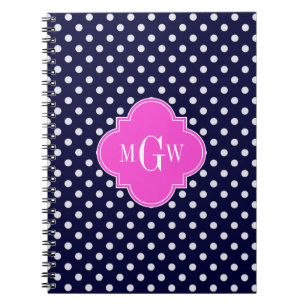 Marine Wit Stippen Roze Quatrefoil 3 Monogram Notitieboek