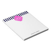 Marine Wit Streep Heet Roze Quatrefoil 3 Monogram Notitieblok (Schuin)