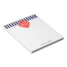 Marine Wit Streep Koraalrood Vierblad 3 Monogram