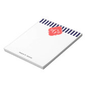Marine Wit Streep Koraalrood Vierblad 3 Monogram Notitieblok (Linkerzijde)